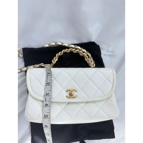 Chanel Timeless Classique Top Handle Leather Bag Quilted Flap White Cream Gold - Picture 10 of 15